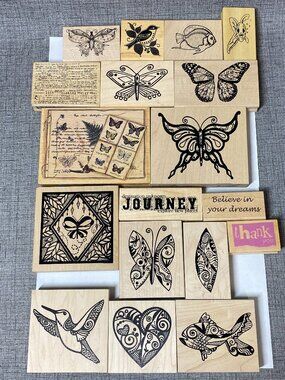 RARE UNIQUE VTG Wood Rubber Stamps Michael Strong Safire Designs 18pc Lot Bundle
